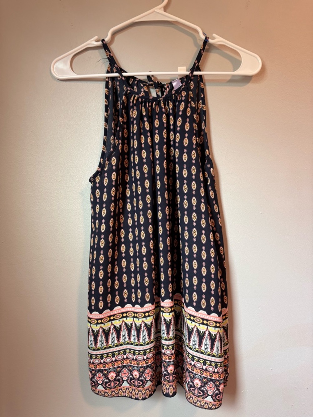 Alya Navy Halter Top with Multicolor Border